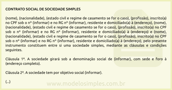 Modelo de Contrato Social de Sociedade Simples