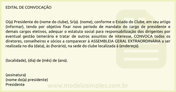 Modelo de Edital de Convocação para Assembleia de Clube