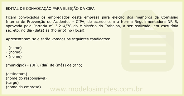 Modelo de Edital de Convocação para Eleição da CIPA