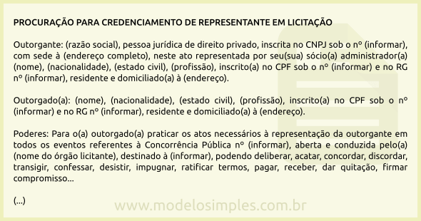 Modelo de Procuração para Credenciamento de Representante em Licitação