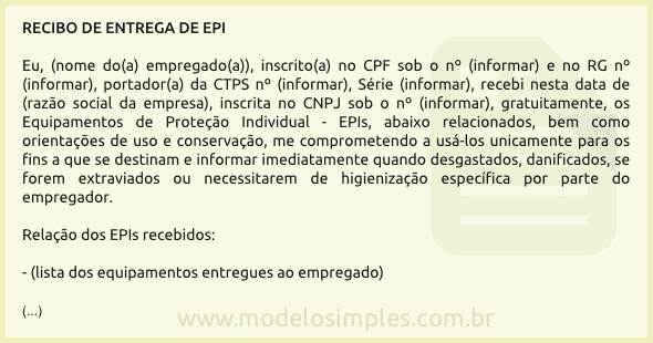 Modelo de Recibo de Entrega de EPI