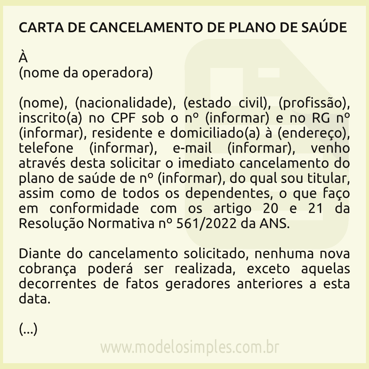 Modelo de Carta de Cancelamento de Plano de Saúde