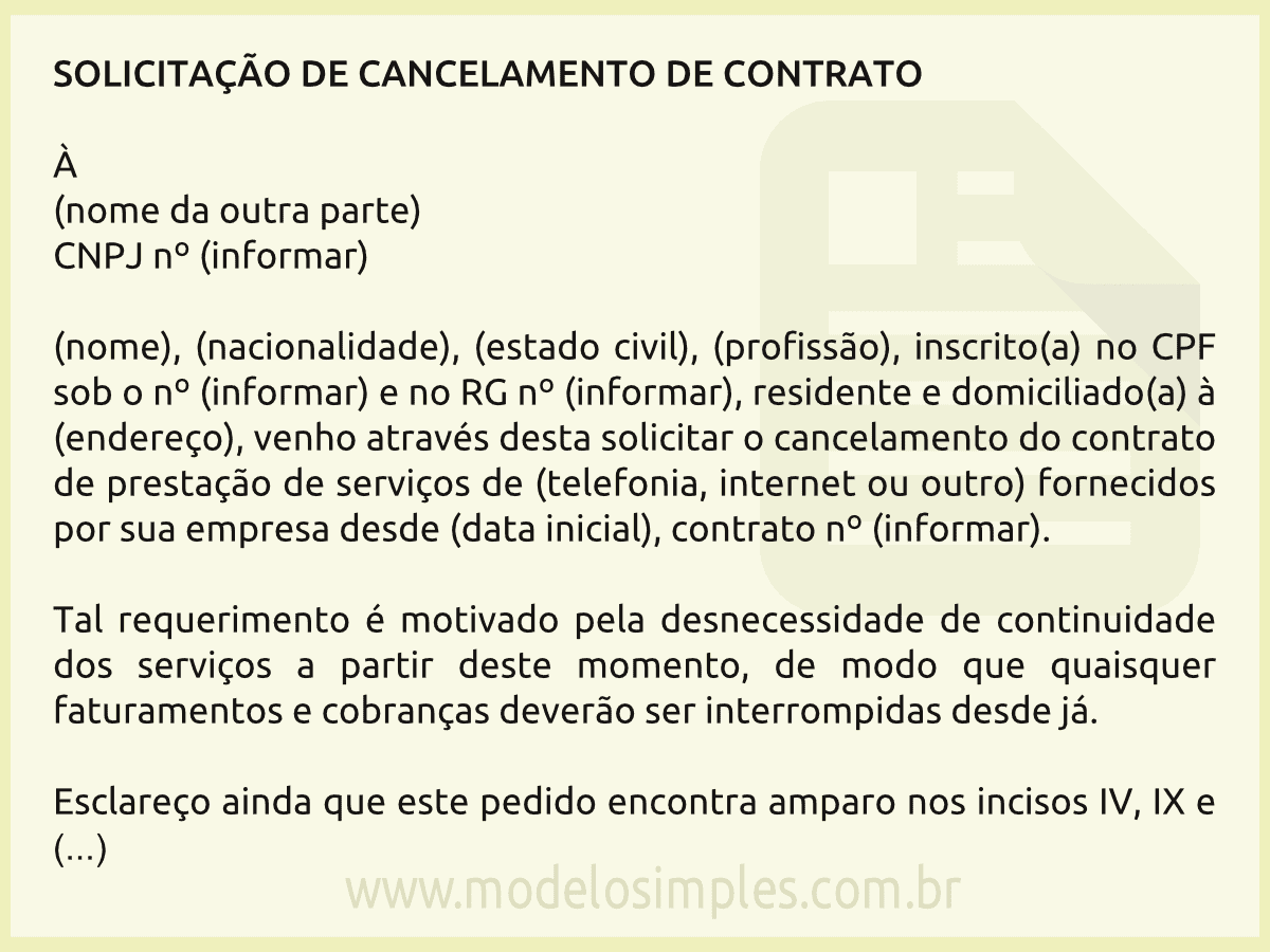 Modelo de Carta de Cancelamento » Formato Word🤩 Descubra a emoção dos