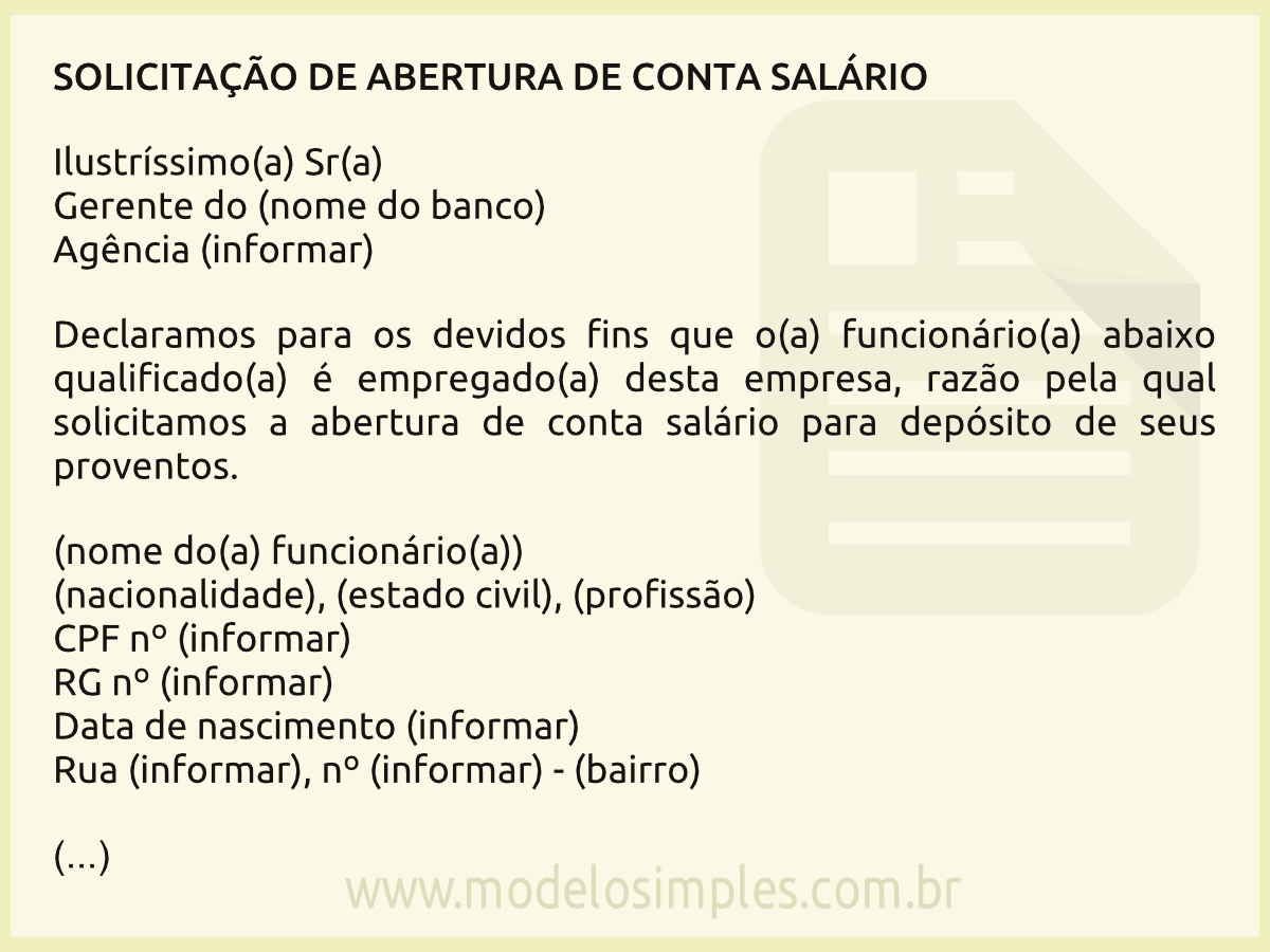 Carta Para Pedido De Abertura De Conta