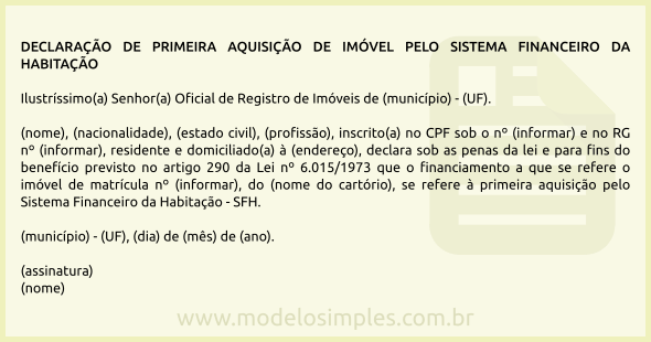 Declaração de Primeira Aquisição de Imóvel pelo Sistema Financeiro da Habitação