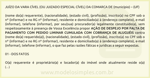 Modelo de Ação de Despejo por Falta de Pagamento do Aluguel