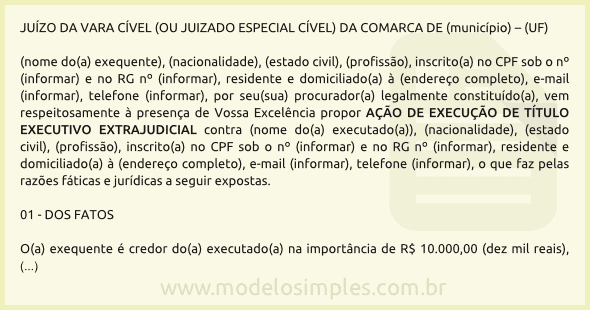 Modelo de Ação de Execução de Título Extrajudicial