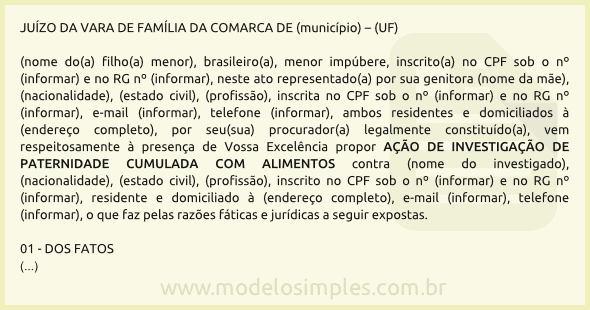 Modelo de Ação de Investigação de Paternidade com Alimentos