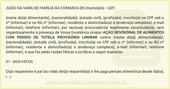 Modelo de Ação Revisional de Alimentos