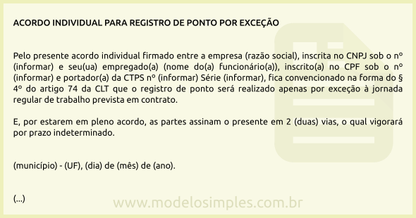 Modelo de Acordo Individual para Registro de Ponto por Exceção