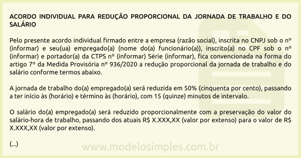 Modelo de Acordo para Redução de Jornada de Trabalho e Salário