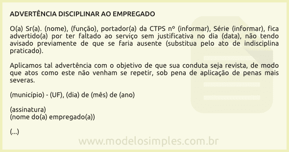 Modelo de Advertência ao Empregado