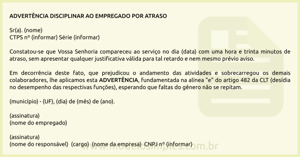 Modelo de Advertência Disciplinar por Atraso