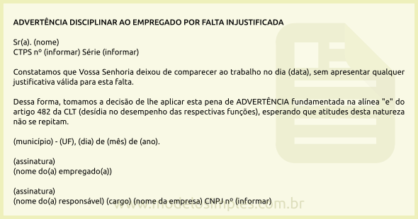 Modelo de Advertência Disciplinar por Falta Injustificada