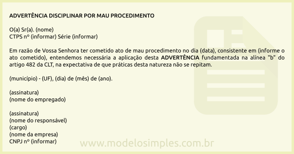 Modelo de Advertência Disciplinar por Mau Procedimento