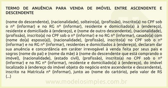 Modelo de Anuência para Venda de Imóvel entre Ascendente e Descendente