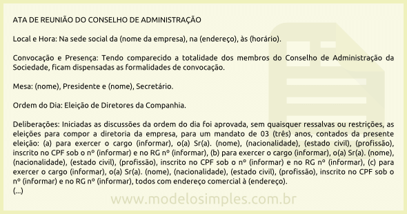 Modelo de Ata da Reunião do Conselho de Administração