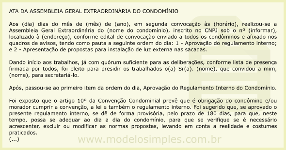Modelo de Ata de Assembleia Geral Extraordinária de Condomínio