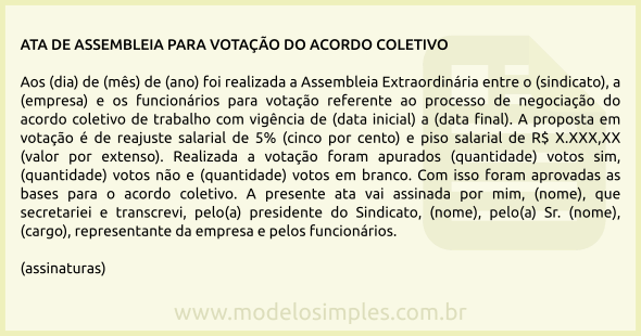 Modelo de Ata de Assembleia para Votação do Acordo Coletivo de Trabalho