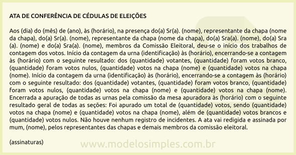 Modelo de Ata de Conferência de Cédulas de Eleições