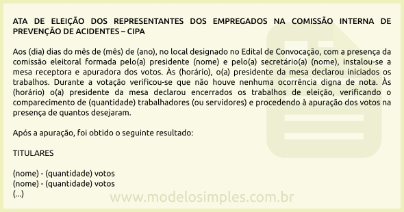 Modelo de Ata de Eleição dos Representantes dos Empregados na CIPA