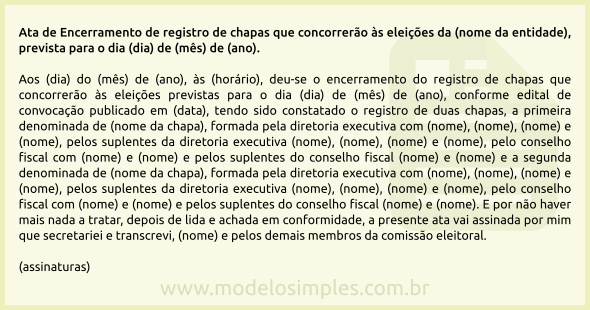 Modelo de Ata de Encerramento de Registro de Chapas