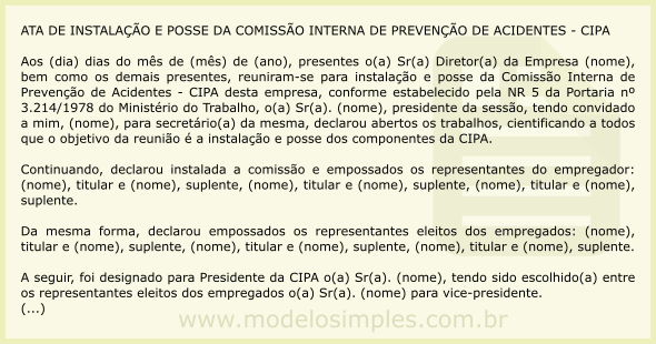 Modelo de Ata de Instalação e Posse da CIPA