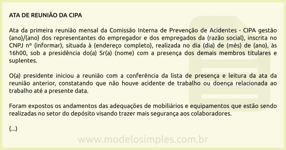 Modelo de Ata de Reunião da CIPA