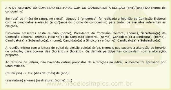 Modelo de Ata de Reunião da Comissão Eleitoral de Condomínio