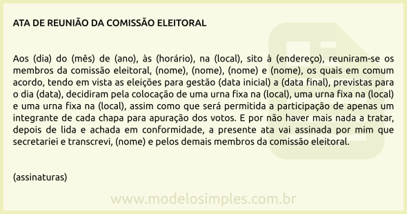 Modelo de Ata de Reunião da Comissão Eleitoral