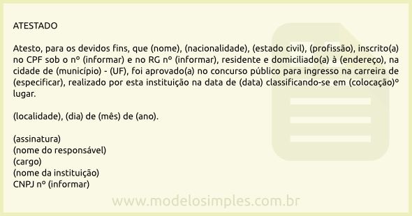 Modelo de Atestado de Aprovação em Concurso Público