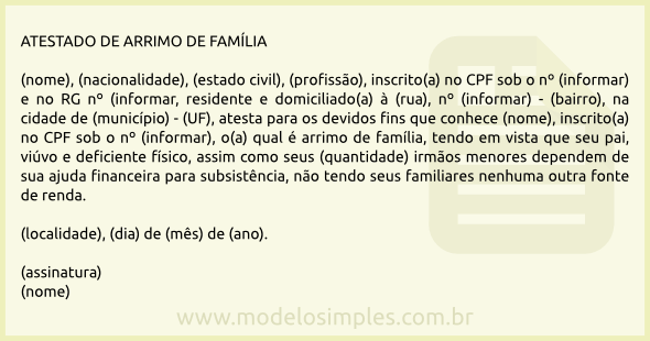 Modelo de Atestado de Arrimo de Família