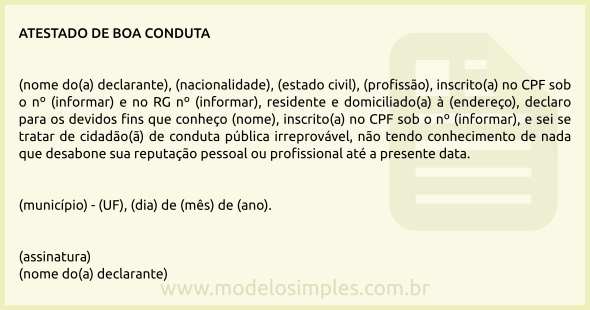 Modelo de Atestado de Boa Conduta