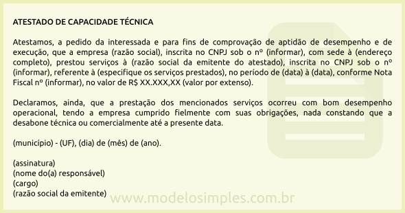 Modelo de Atestado de Capacidade Técnica