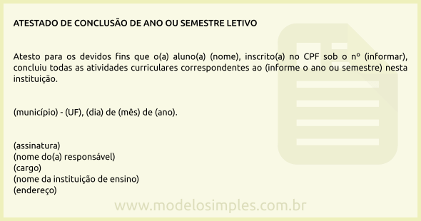 Modelo de Atestado de Conclusão de Ano ou Semestre Letivo