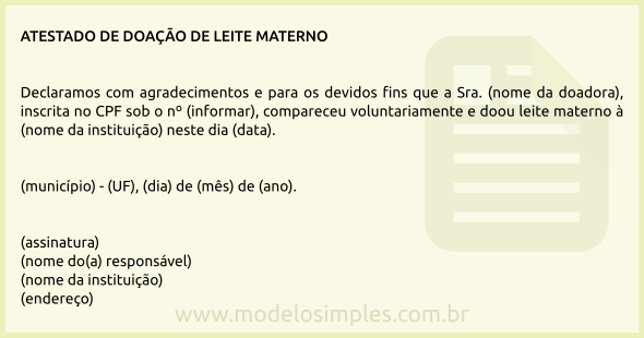 Modelo de Atestado de Doação de Leite Materno