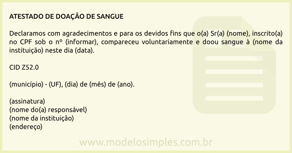 Modelo de Atestado de Doação de Sangue