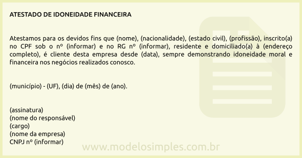 Modelo de Atestado de Idoneidade Financeira