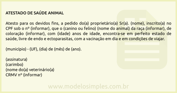 Modelo de Atestado de Saúde Animal