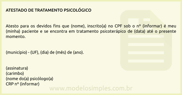 Modelo de Atestado de Tratamento Psicológico