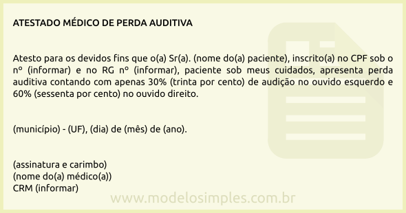 Modelo de Atestado Médico de Perda Auditiva