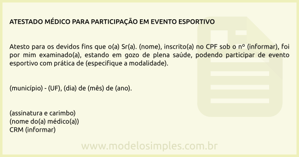 Modelo de Atestado Médico para Participação em Evento Esportivo