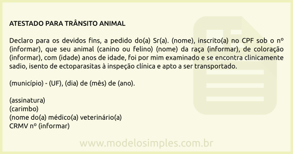 Modelo de Atestado para Trânsito Animal