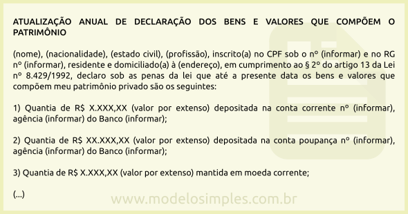 Modelo de Atualização Anual de Declaração de Bens de Agente Público