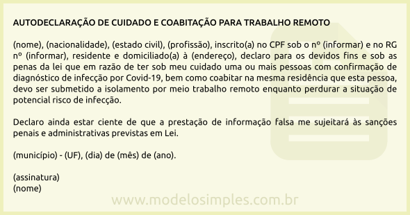 Modelo de Autodeclaração de Cuidado e Coabitação para Trabalho Remoto