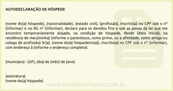 Modelo de Autodeclaração de Hóspede