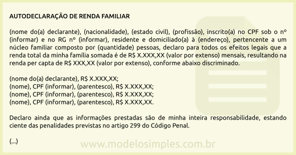 Modelo de Autodeclaração de Renda Familiar