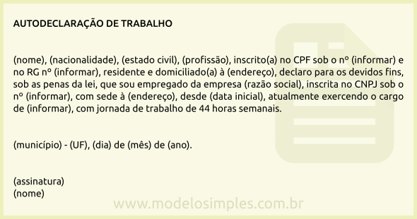 Modelo de Autodeclaração de Trabalho