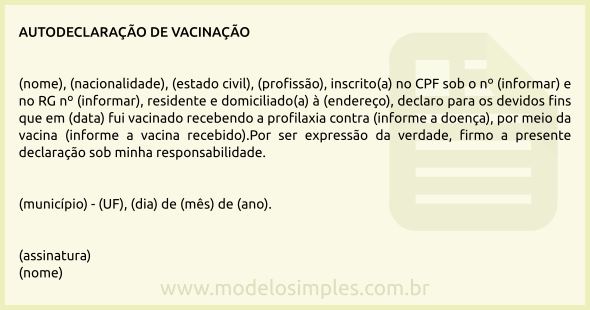 Modelo de Autodeclaração de Vacinação