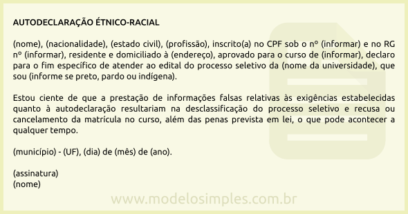 Modelo de Autodeclaração Étnico-Racial